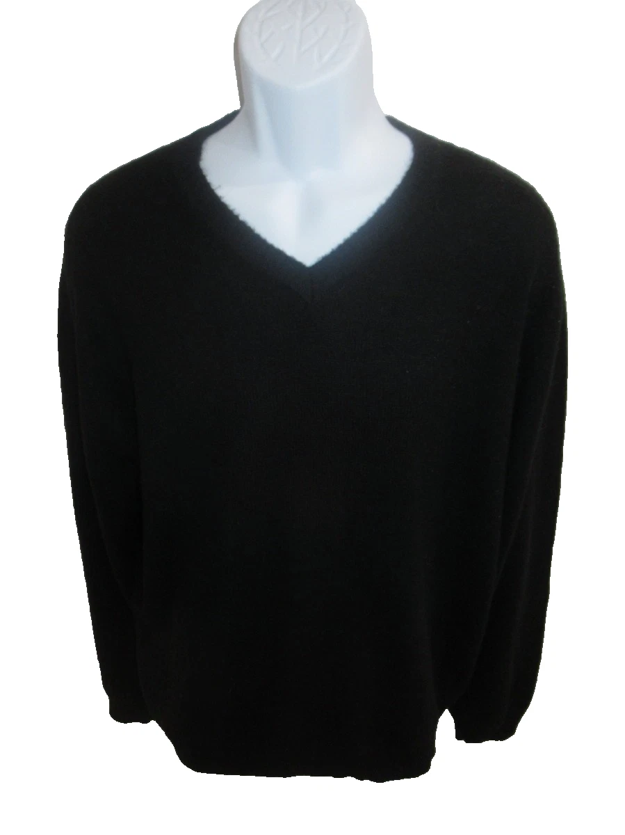 J Ashford 100% Cashmere Black V-neck Sweater Men's L