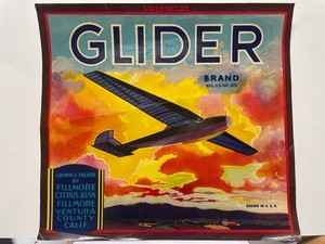 Glider Brand Orange Fillmore Airplane Retro Citrus Fruit Crate Label Art Print