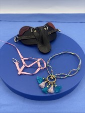 Vtg Breyer Horse Accessories Lot Black Leather Saddle Pink Harness Beaded Blue