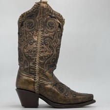 Corral Leather Braided Studded Boots R1217 Snip Toe Western Cowgirl Bronze Sz 6M