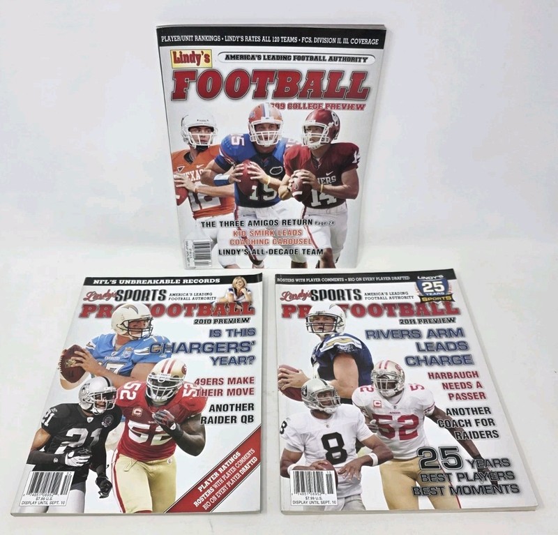 Lot of 3 LINDY'S Pro Football/College Preview Issue Season 2009, 10 & 11 NFL 