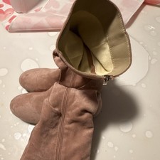 Beige Faux Suede Knee High Women's Boots Zip Closure Round Toe