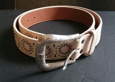 Ariat Western Wear Sz L White Crackled Leather Sunburst Studded Belt Circle 60