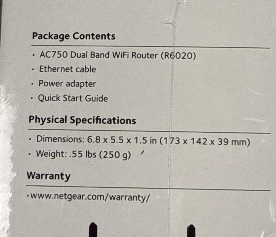 NETGEAR AC750 Dual Band WiFi Router R6020 Speeds Up To 300+450 Mbps SEALED READ - Image 4 of 4