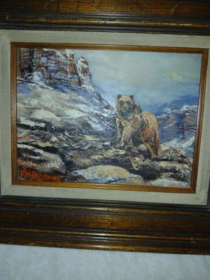 Robert W Broshears Bear in Western Landscape oil painting original framed Nice!