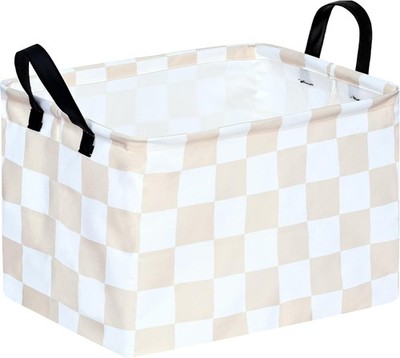 Beige Check Storage Basket Baby Toys Organizer Bins Decorative Gifts Bakset