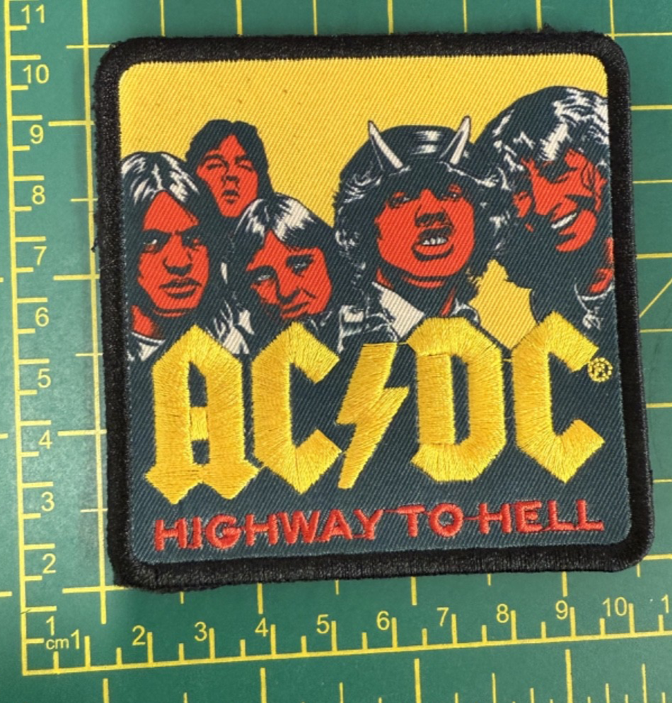 AC/DC HIGHWAY TO HELL RED AND YELLOW WOVEN SEW ON PATCH OFFICIALLY LICENSED