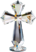 Hand-Carved Crystal Cross Standing – 6 Inch Clear K9 Glass Cross Figurine, Relig