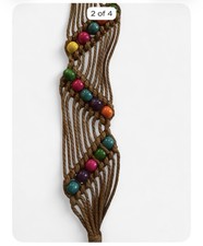 Boho Macram  Tie Belt w/Colorful Wooden Beads  Adjustable Festival Waist Belt