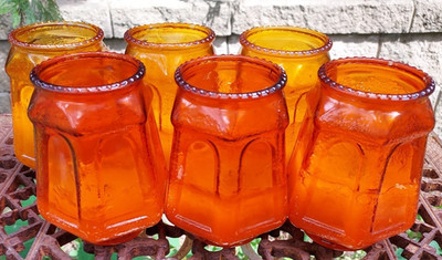 Vintage 6x Restaurant Club Tabletop Glass Candle Jars w/Wax Essex Yellow Orange
