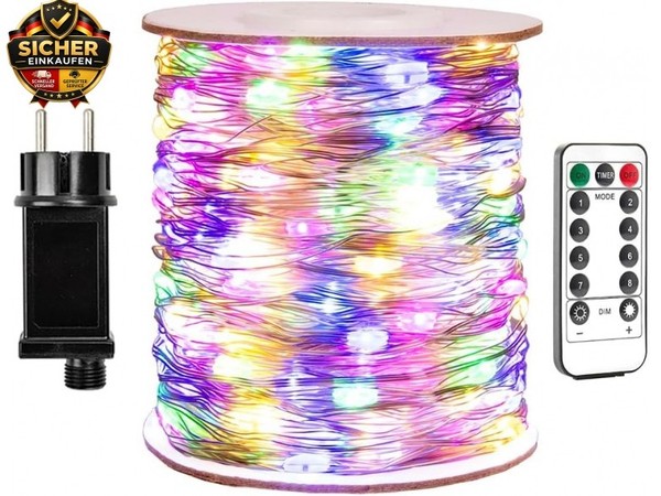 LED Lichterkette Bunt 30?M – 300 Leds, Silberdraht, 8 Modi, Mit Fernbedienung, P-image