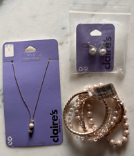 Mixed Lot New Claire's Jewelry Necklace Earrings  5 Bracelets Pearl Sparkle