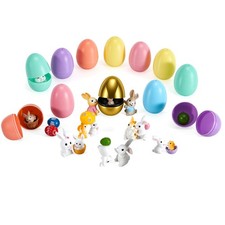 12 Prefilled Easter Eggs with 22 Resin Bunny Figurines 31Pcs Set - Easter B...