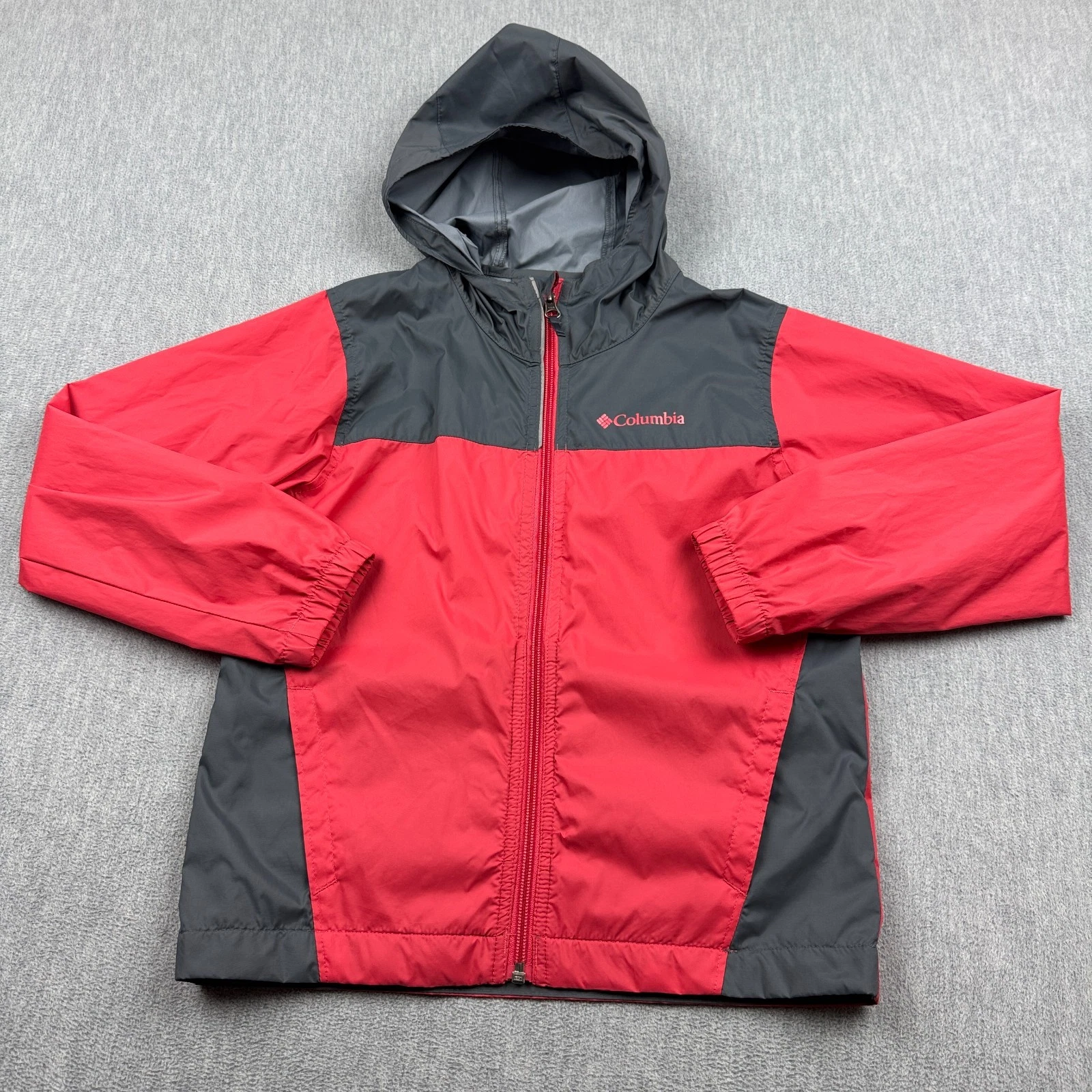 Columbia Jacket Youth Boys Small 8 Red Glennaker Hooded Windbreaker Full Zip