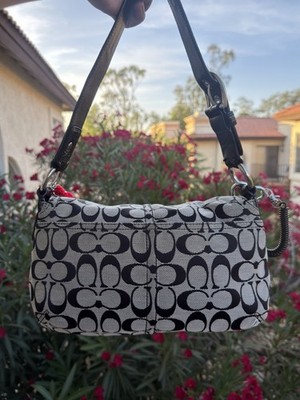 Authentic Coach Soho Signature Flap Bag Black Grey Jacquard Y2K