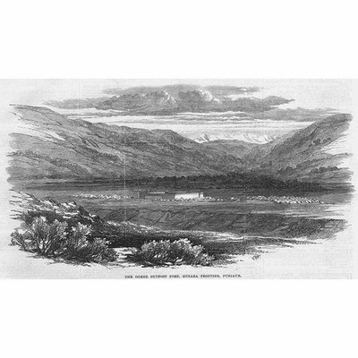 INDIEN The Oghee Outpost Fort Huzara Frontier in Punjab - Antique Print 1870
