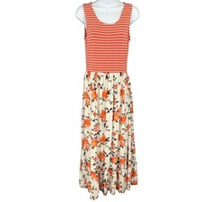 Matilda Jane Dress Womens Sz S Sleeveless Striped Floral Tiered Maxi Whimsical