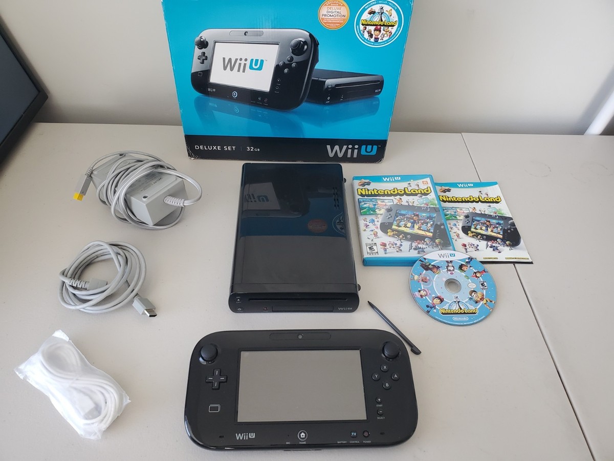 Nintendo Wii U Console 32GB Black Deluxe Set In Box TESTED WORKING
