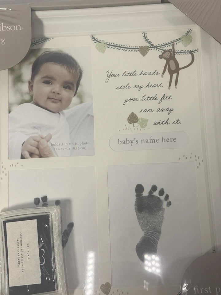 C.R. Gibson Bebé Primeras Impresiones Marco Huella de Mano Huella Foto Mono Zoo NUEVO Foto 2 de 4