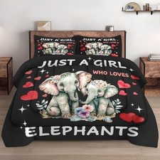 Comforter Set Size with 2 Pillowcases, Cute Animal Queen Lovely Elephant