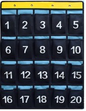 20 Pockets Numbered Pocket Chart Over Door Hanging Classroom Org Blue
