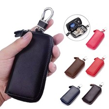Men Women Genuine Leather Zip Around 6 Hook Key Case Car Key Holder Wallet