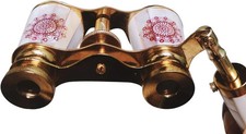 Vintage Opera Glasses with Floral Motif   Brass and Mother-of-Pearl Finish