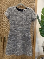 LOFT Dress Petites 2P Black /White Tweed A-Line Short Sleeve Lined Zipper