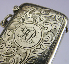 ENGLISH SOLID STERLING SILVER VESTA MATCH CASE 1911 ANTIQUE 26g