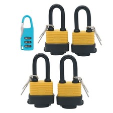 Set of 4 Keyed Alike Waterproof Padlock, Wide Body - Weather black, yellow