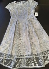 Adrianna Papell Sequin Embroidery Dress 4 Fit & Flare Light Teal Hi Lo NWT $179