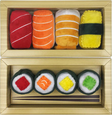 Sushi Toys for Cats, Kittens Catnip Toy Crinkle Paper Bells Rattle Set in Bento