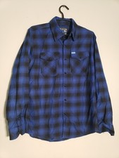 Dixxon Flannel Circle Pit Long Sleeve Blue Black Plaid Pearl Snaps Mens Size S