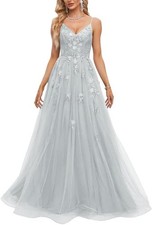 Damen Ballkleider Lang V-Ausschnitt Brautjungfernkleid A-Linie Abendkleider