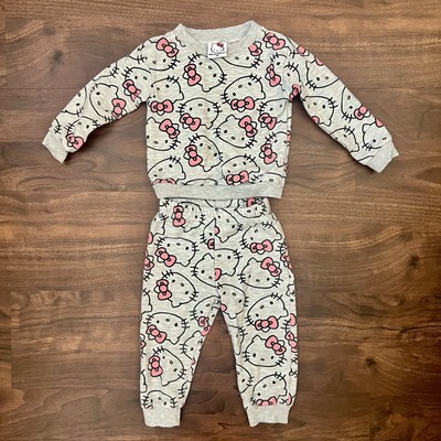 Hello Kitty Girls 2 Piece Gray & Pink Sweatshirt & Pants Set Size 18 Months