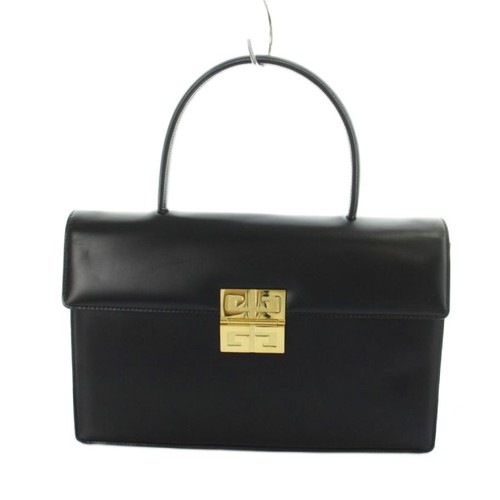 GIVENCHY Vintage Black Leather 4G Logo Gold Hardware Top Handle Bag Auth