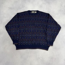 Vintage Knitted Jumper Abstract Patterned Grandad Knit Sweater Men's Xl