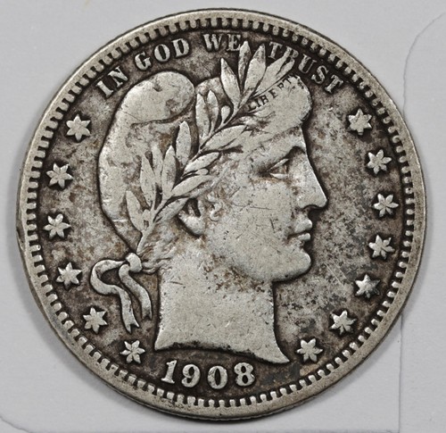 1908-d Barber Quarter.  VF.  207610