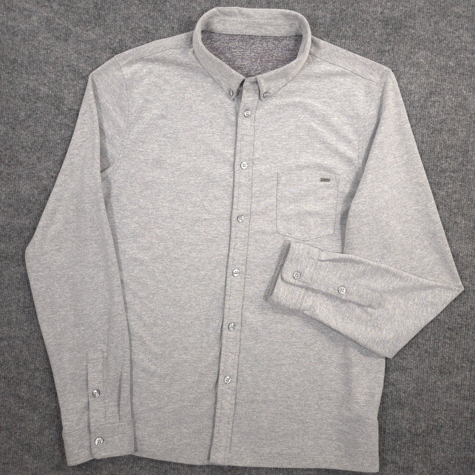 Vuori Ace Shirt Mens Large Light Gray Pique Performance Long Sleeve Button Down
