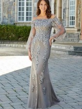 Off Shoulder Mermaid Mother Of The Bride Dress Party Full Sleeves Lace Appliques