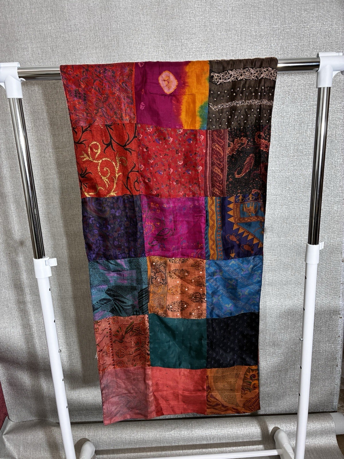 Patchwork Scarf Multicolor Silk Blend 76x20 Vinta… - image 3