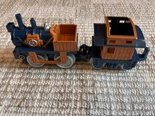 Fisher Price GeoTrax 2006 Push Train 2 Piece Set Blue  Brown- NICE-EUC