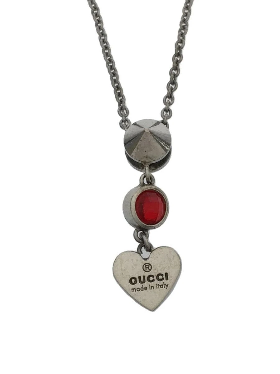 Collana Gucci Cuore AG925x Cristallo Rosso Argento SV925 Pietra Colorata SLV Top Avai