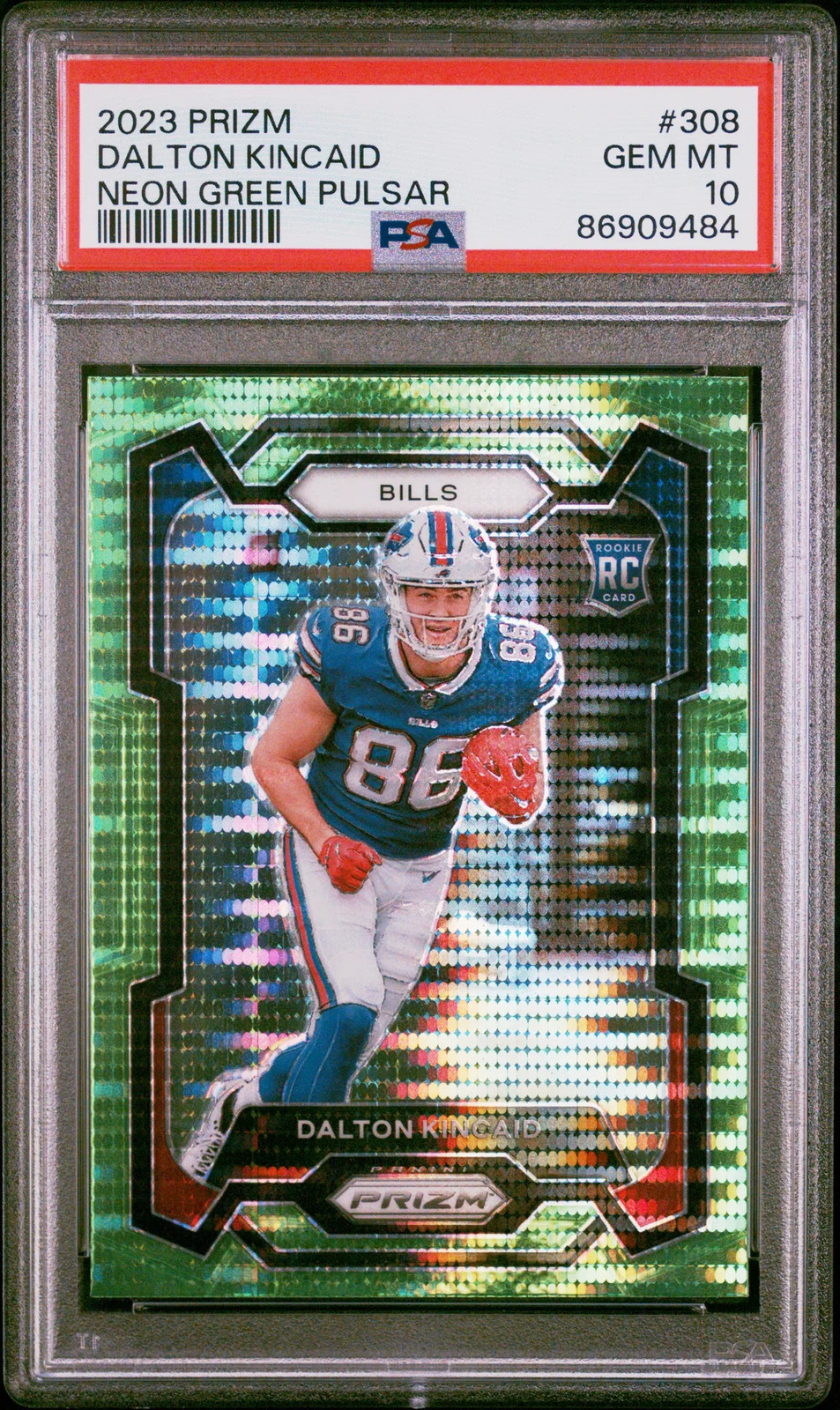 2023 Panini Prizm DALTON KINCAID Neon Green Pulsar Rookie #308 RC PSA 10