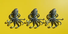 LOT OF 3, Octopus Wall Hooks, cast iron, BEACH decor, porch, Towel, Pool Decor