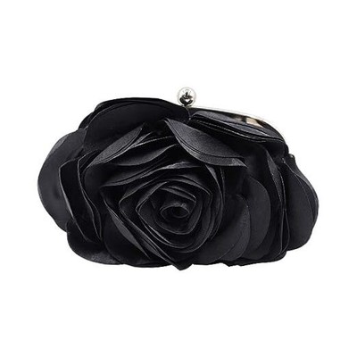 Little Floral Clutch Purse for Women - Elegant Rose Petal Evening Bag Black