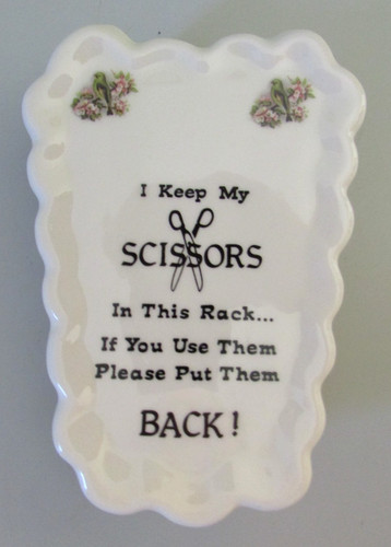 Vintage Ceramic Decorative Wall Mounted Scissor Holder Pocket Birds Flowers