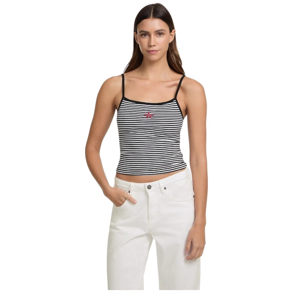 Guess Jeans Caraco Sans Manches Noir Blanc À Rayures Coton Taille XS-XL - Photo 1/4