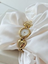 Elegante Damenarmbanduhr in Goldoptik mit Herz-Gliedern, Quartz, Vintage