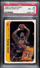 1986 Fleer Adran Dantley Basketball Sticker Card #3 PSA 8 NM-MT